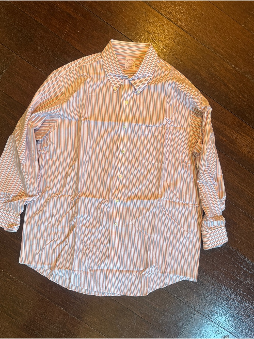 Brooks Brothers Orange and White Striped Button-Down Dress Shirt